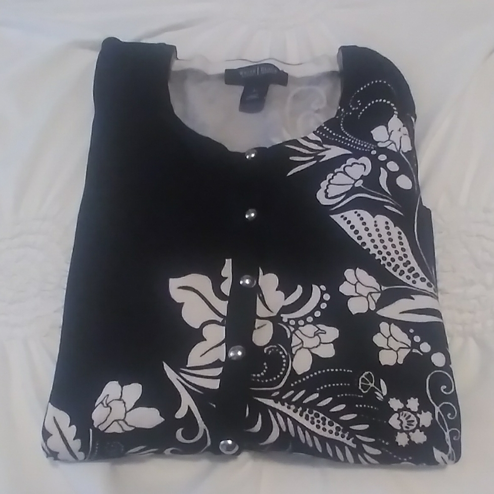 Black & White Floral Button Sweater